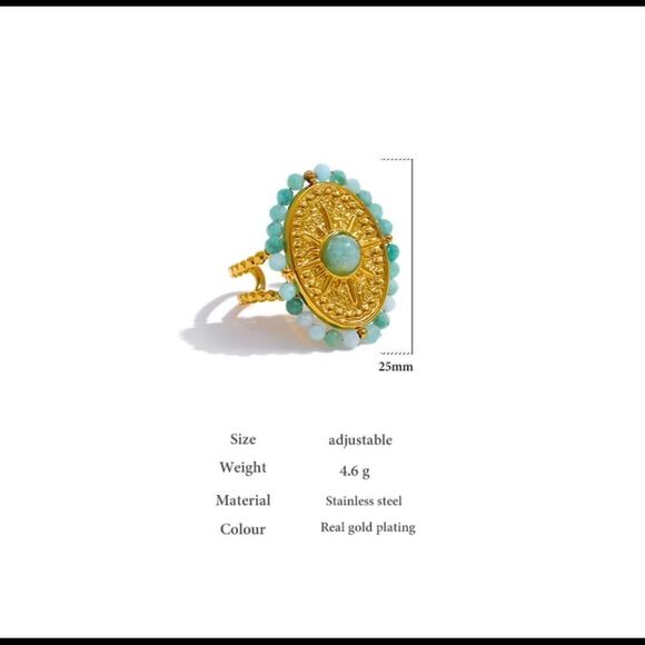 Gorgeous Bohemian Boho Blue Stone 18K Gold Ring Open Ring - Picture 7 of 7